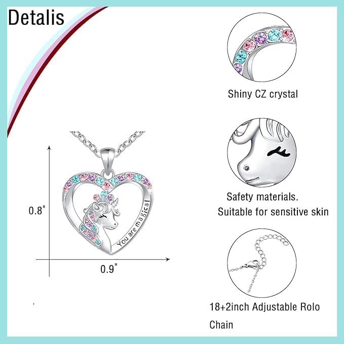 Luckilemon You are Magical Unicorn Necklace for Girls Crystal love heart Pendant Necklaces Jewelry Gifts for Girls Daughter Granddaughter Niece Birthday christmas - Image 2